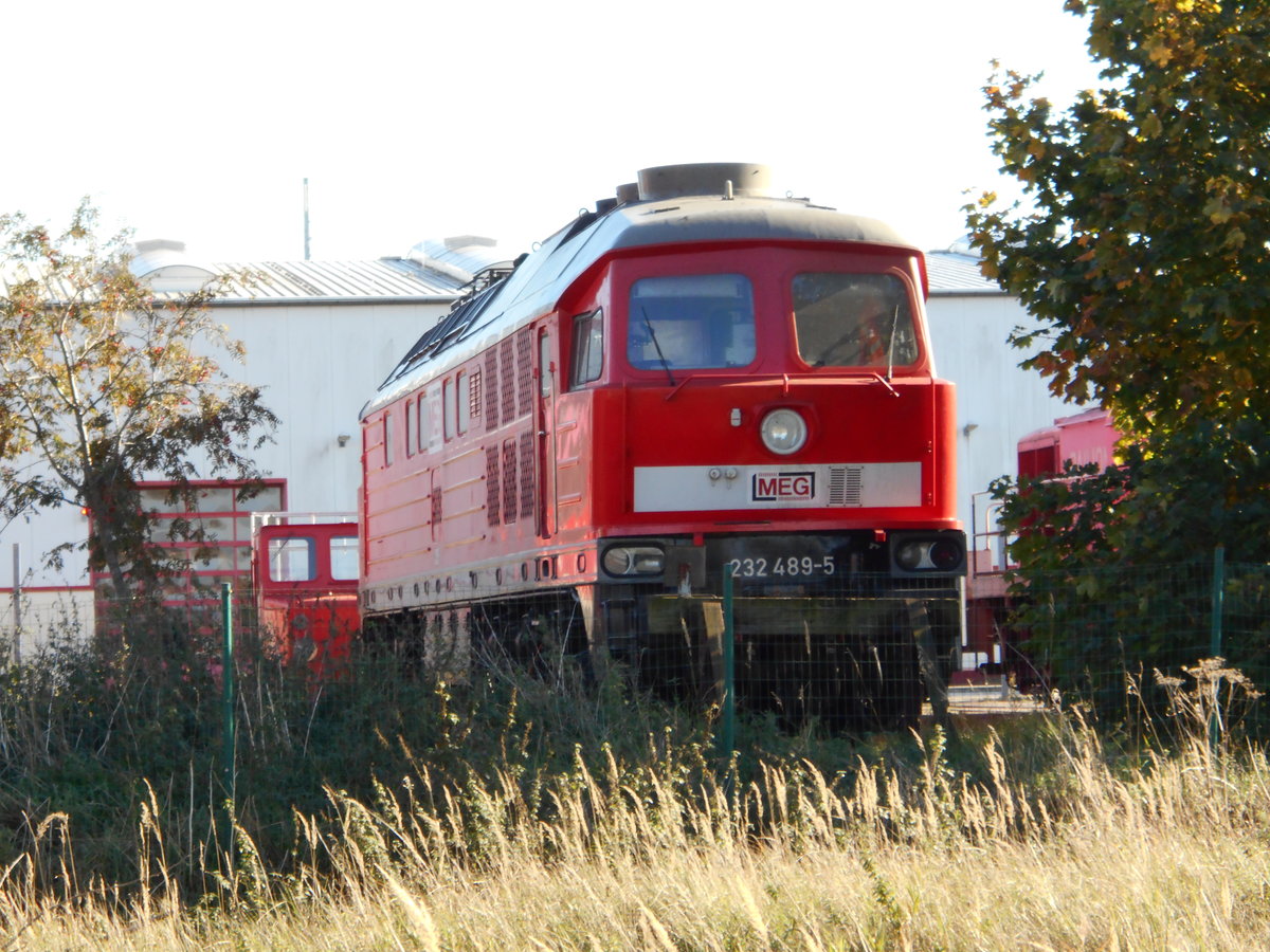MEG 315,am 13.Oktober 2018,am Zaun im Bw Rostock Seehafen.