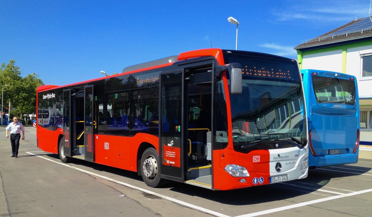 Mercedes-Benz Citaro C2 Ü von Saar-Pfalz-Bus (SB-RV 343). Baujahr 2014, Aufgenommen am 17.09.2014 auf dem Betriebshof der WNS in Kaiserslautern.