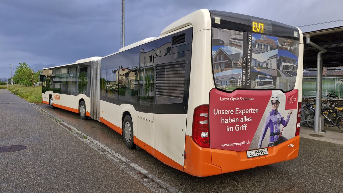 Mercedes-Benz Citaro G C2, SO 155955, in Deitingen Bahnhof, als Ersatzverkehr Solothurn-Luterbach-Deitingen, Busbetriebe Solothurn und Umgebung, Aufgenommen am 14. Mai 2026