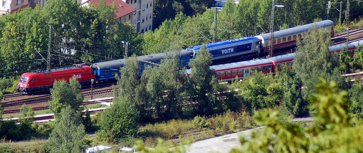 Messzug bestehend aus ÖBB 1116 231-0 und Voith 870 C auf der Geislinger Steige am 26.08.2007.