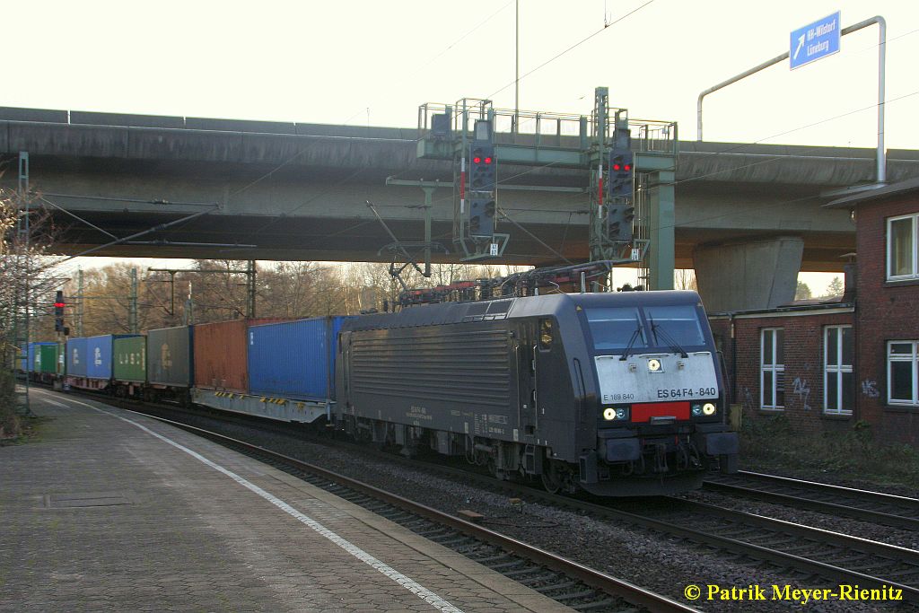 Metrans 189 840 mit Containerzug am 16.01.2015 in Hamburg-Harburg auf dem Weg nach Hamburg-Waltershof