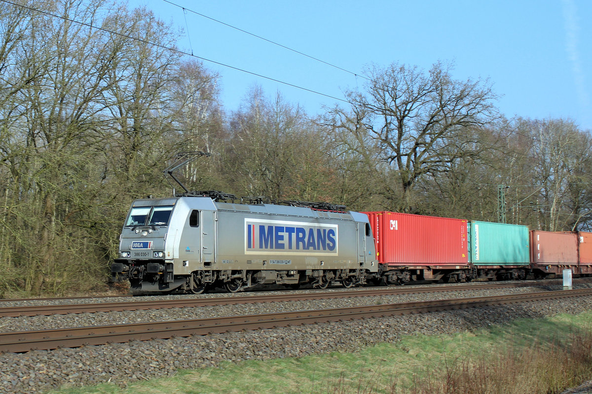 Metrans - 386 030-1 am 08.02.2018 in Tostedt - Dreihausen.
