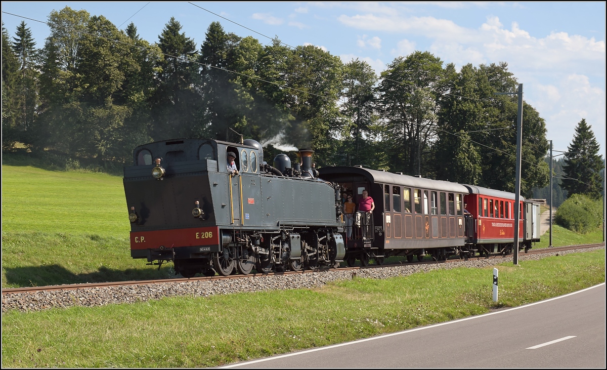 Mit der E 206 nach Tavannes. La Traction Sonderzug bei Muriaux. August 2019.