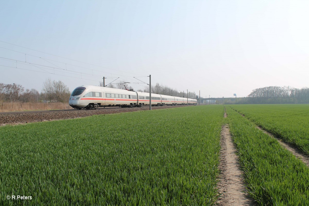 Nachschuss auf 411 001-1  Neustadt an der Weinstraße  als ICE209 Hamburg Altona ࠓ Leipzig HBF bei Podelwitz. 29.03.14