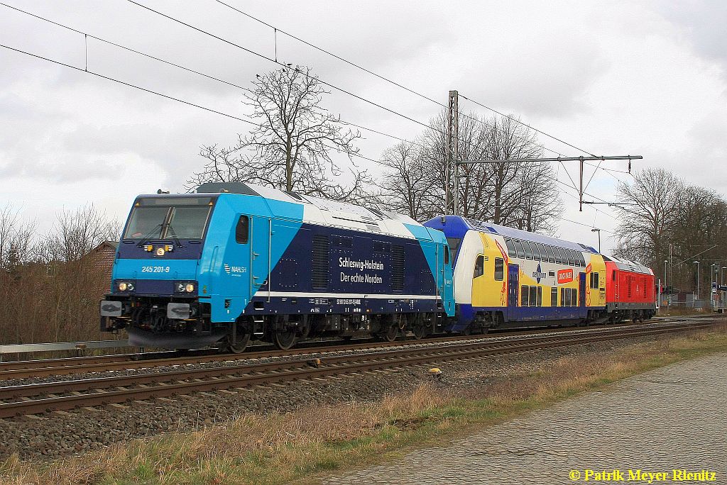 NAH.SH 245 201 + metronom-Steuerwagen + DB 245 001 am 05/03/2015
in Neukloster (Kreis Stade) auf dem Weg Richtung Stade/Bremervörde