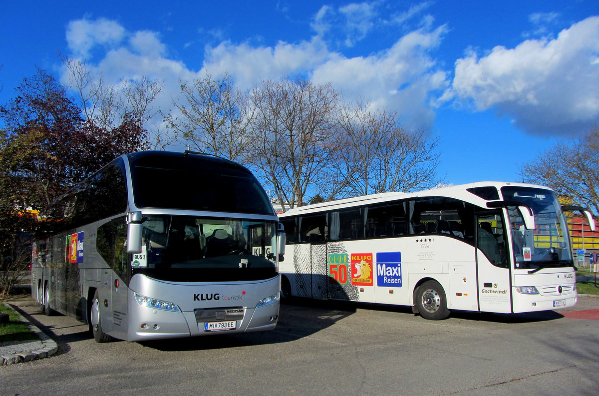 Neoplan Cityliner und ein Mercedes Tourismo vom Autobusunternehmen Gschwindl aus �sterreich in Krems.