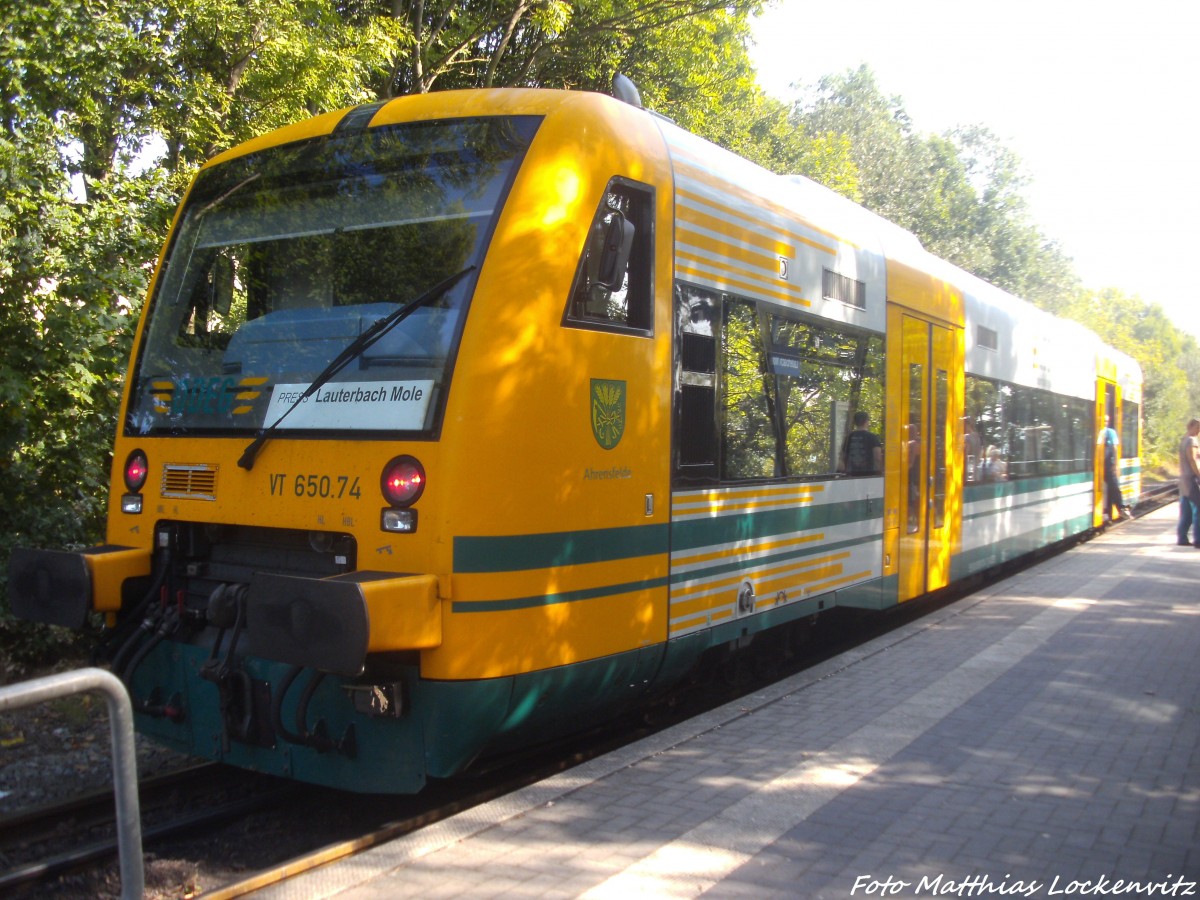 ODEG VT 650.74 im Auftrag der PRESS mit ziel Bergen auf R�gen im Bahnhof Lauterbach Mole am 5.9.14
