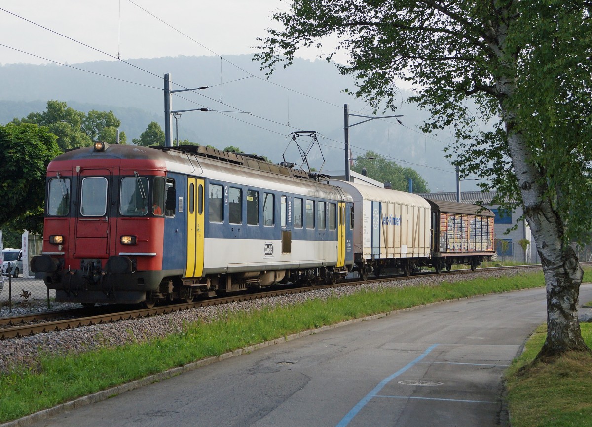 OeBB: Im Gegensatz zur SBB findet der RBe 4/4 bei der OeBB auch Verwendung im Güterverkehr. Am 11. Juni 2015 brachte der RBe 4/4 206 zwei Güterwagen von Balsthal nach Oensingen.
Foto: Walter Ruetsch