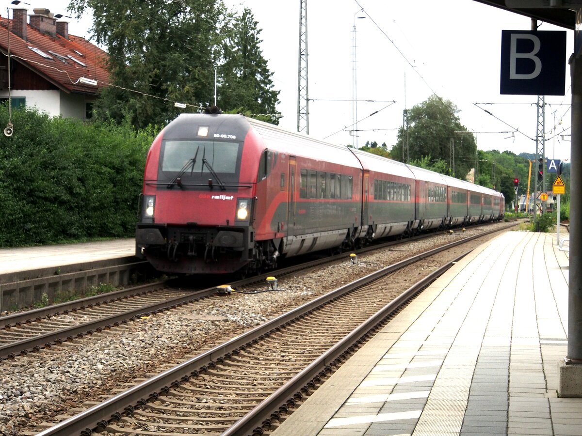 ÖBB Railjet Steuerwagen 80-90.708 in Prien/Chiemsee am 10.08.2019.