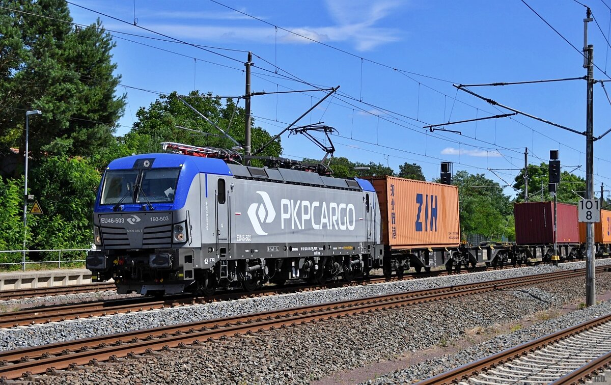 PKP 193 503 fuhr mit einen containerzug durch gl�wen,14.07.22