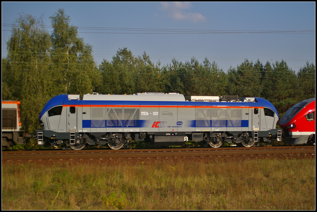 PKPIC 111Db-001 / 5650 011-6 auf berfhrungsfahrt zur InnoTrans 2014 wo die Lok vom Typ Pesa Gama auf dem Freigelnde ausgestellt wurde. Hier am 17.09.2014 durch die Berliner Wuhlheide.