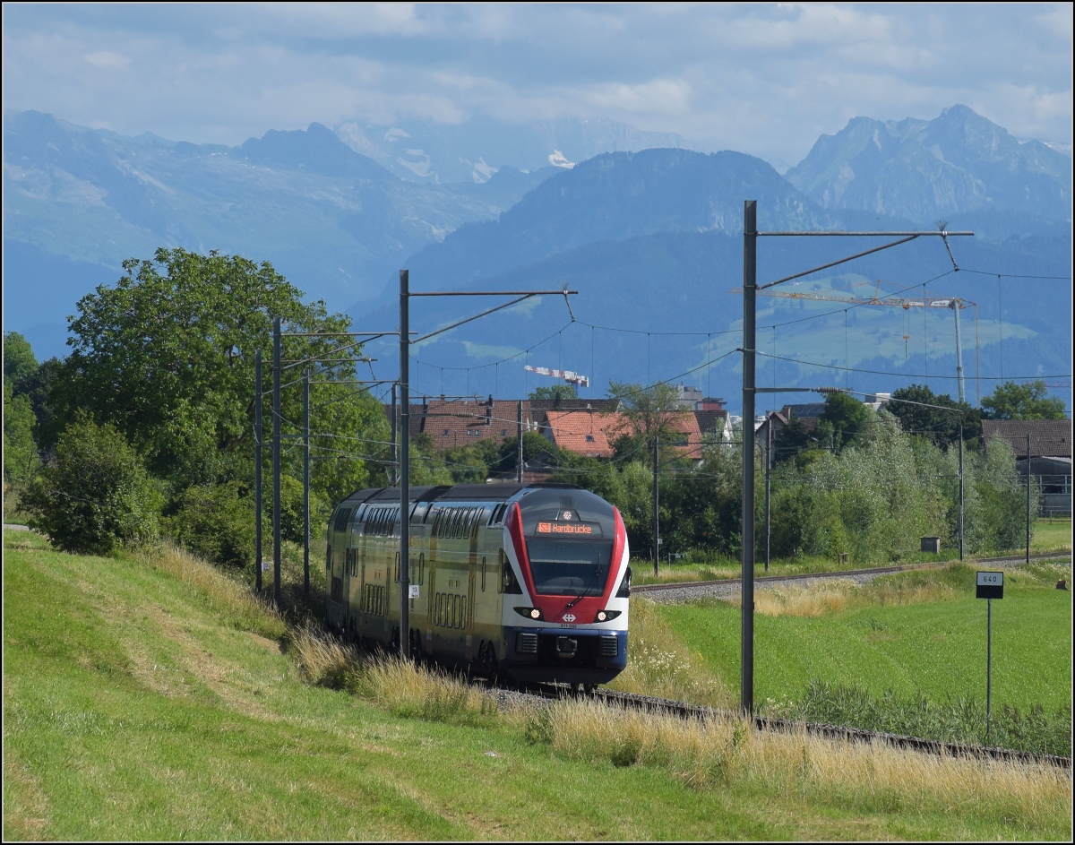 RABe 511 033 als S3 zur Hardbrücke. Sitzbühl, Juli 2020.