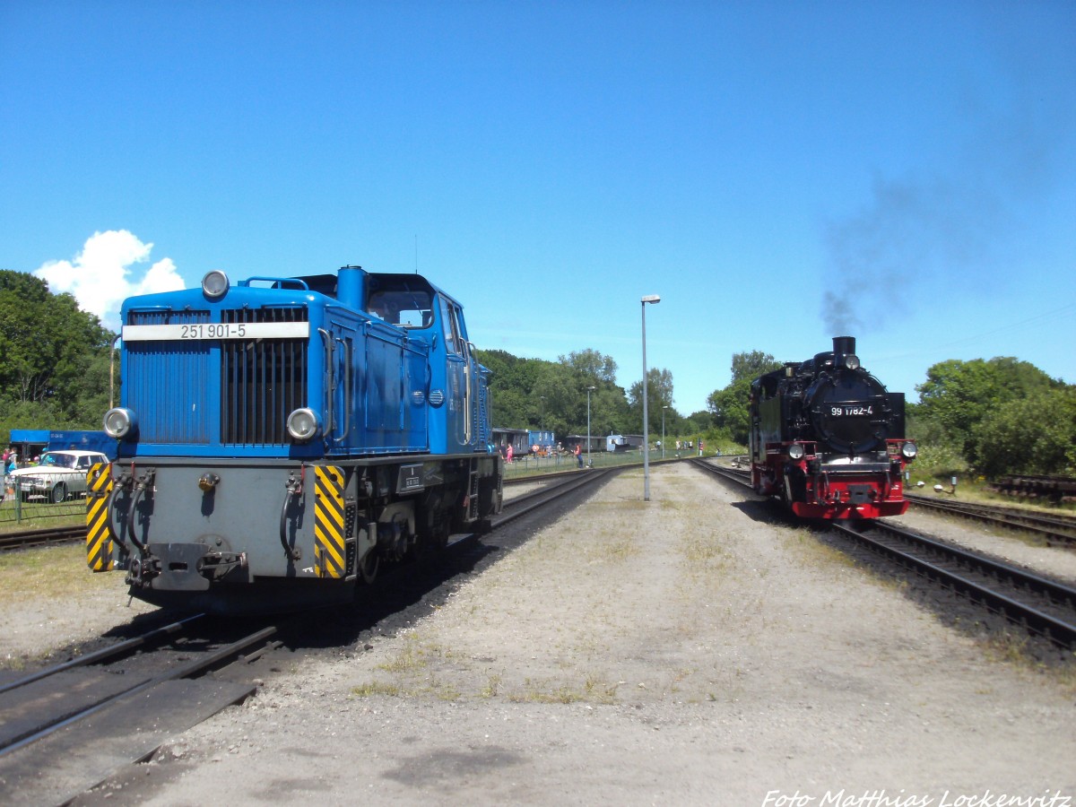 R�BB 251 901 und 99 1782 im Bahnhof Putbus am 15.6.14