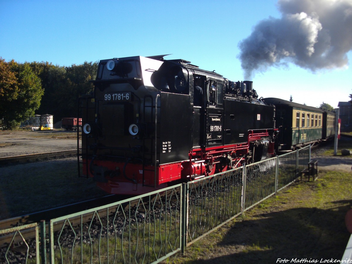 R�BB 99 1781 mit ziel Ostseebad G�hren bei der Ausfahrt aus Putbus am 2.10.13