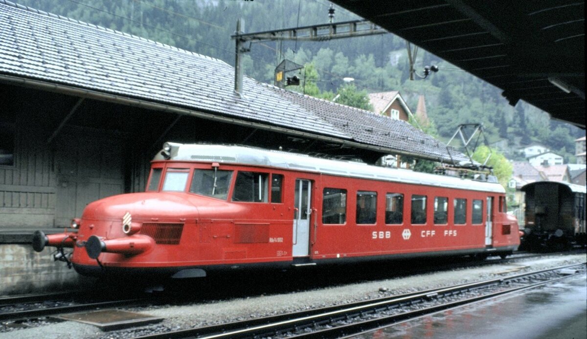 SBB RBe 2/4 Nr.1002 beim Jubiläum 100 Jahre Gotthard Bahn in Göschenen am 22.09.1981.
