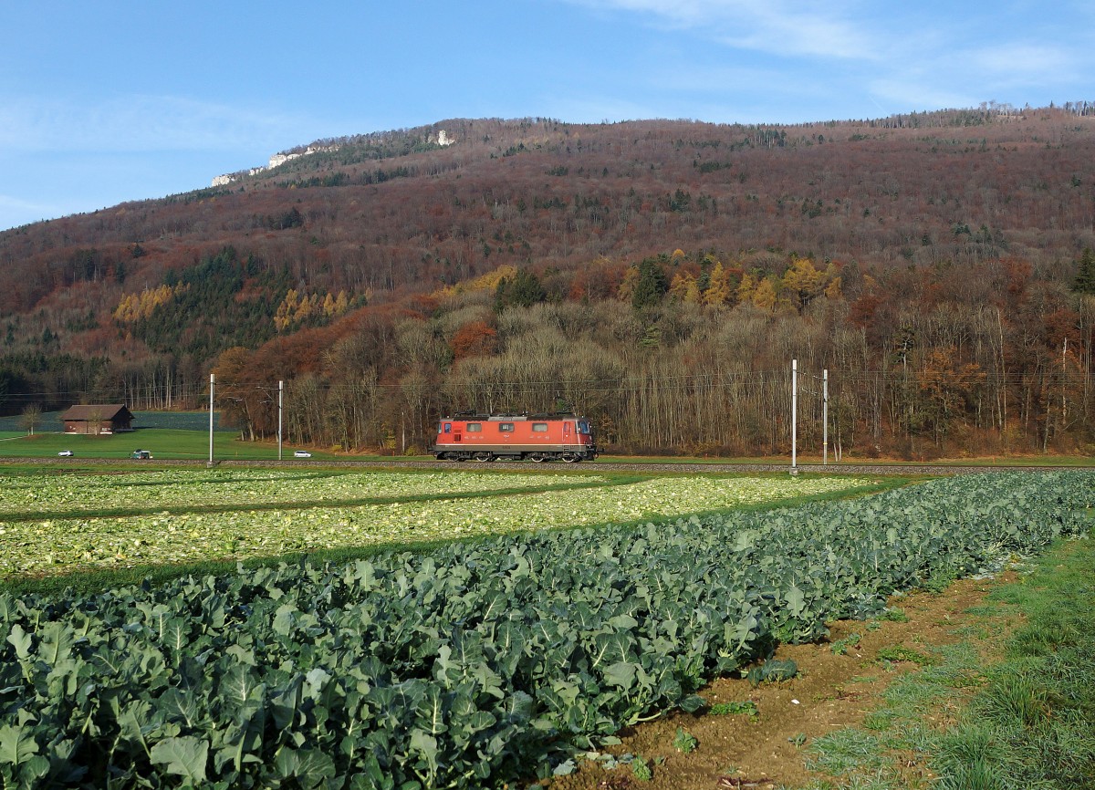 SBB: Re 4/4 II als Lokzug im solothurnischen Gäu am 16. November 2015.
Foto: Walter Ruetsch