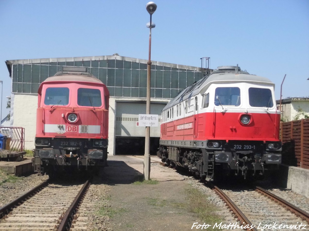 Spenderlok 232 182 und 232 293 der EBS auf dem Gel�nde der LEG in Delitzsch am 3.8.15