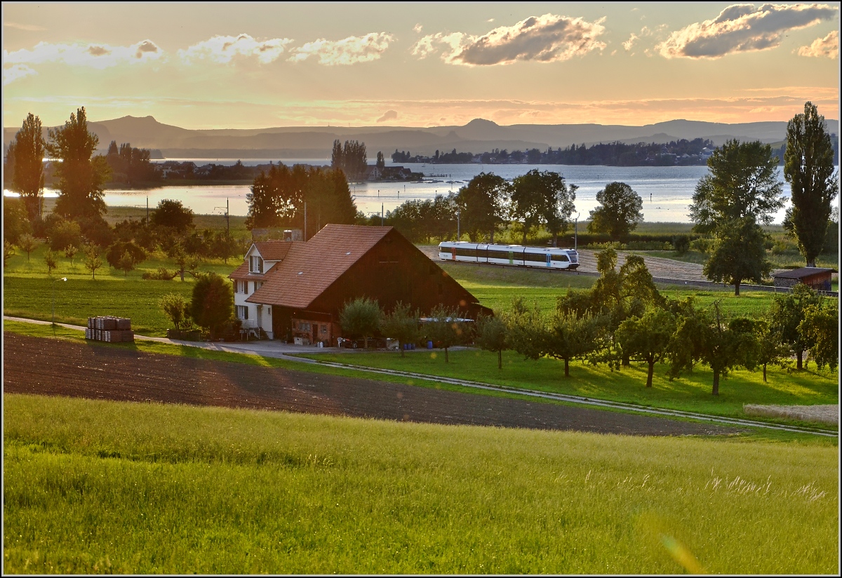 Starke Stimmung im kalten Sommer. Blick mit GTW über den Untersee zum Hegau. August 2011.