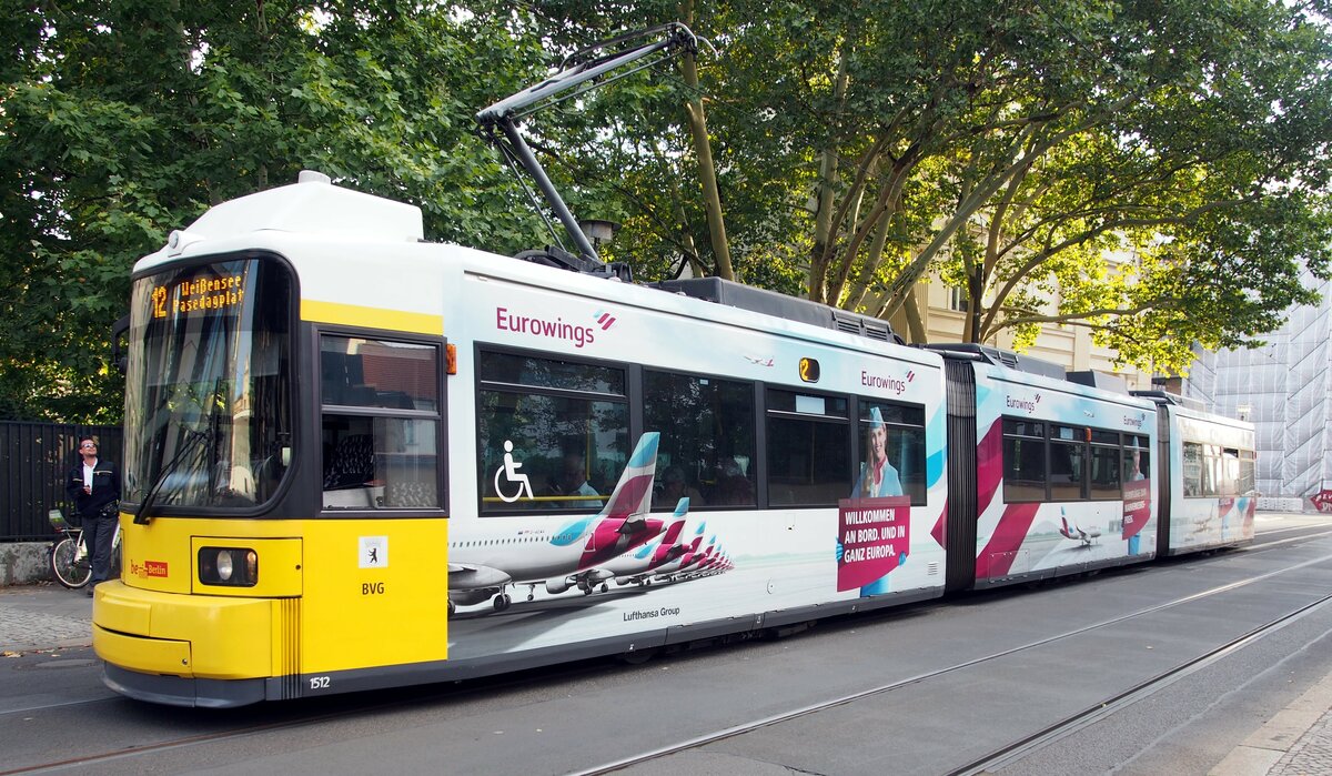 Stra�enbahn / Stadtverkehr; Berlin;    GT 6 N-U Nr.1512 von AEG Baujahr 1994 in Berlin am 08.09.2018.