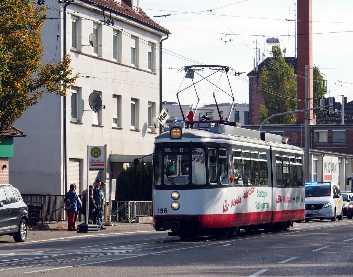 Stra�enbahn / Stadtverkehr; Stuttgart/Halberstadt;   der GT 4 Nr.156 aus Halberstadt von der Maschinenfabrik Esslingen mit Umbau durch MBG, Baujahr 1960 beim Jubil�um 60 Jahre GT 4 in Stuttgart am 27.10.2019.