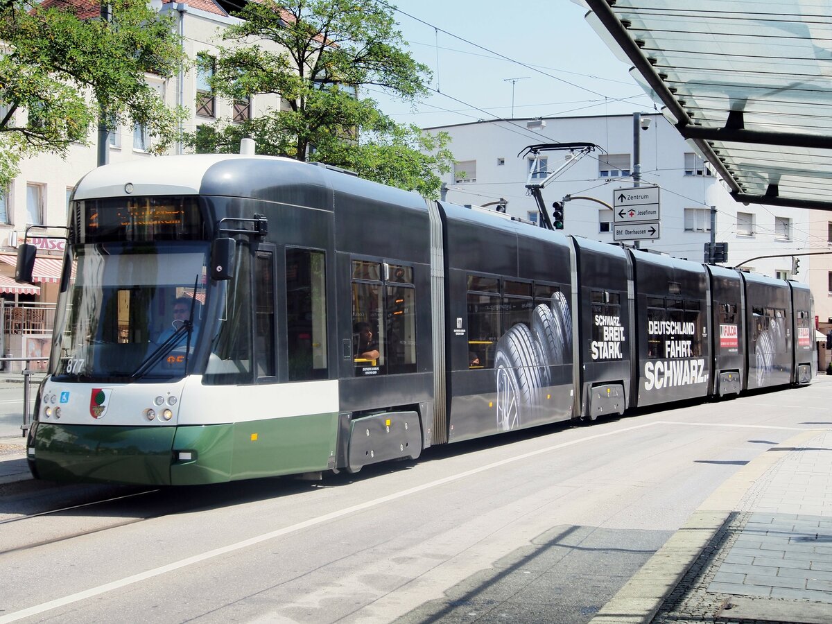 Stra�enbahn/Stadtverkehr Augsburg CityFlex CF 8 Nr.877 von Bombardier Baujahr 2009 in Augsburg/Obenhausen am 04.07.2015.