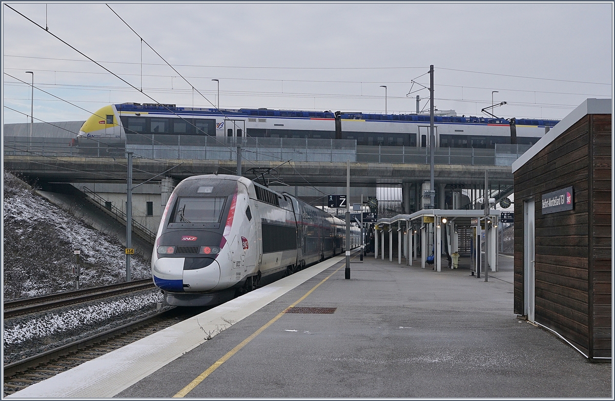 TGV Luxemburg - Montpellier und TER 895054 in Belfort-Montbéliard TGV bzw Meroux TGV, bei Bahnhöfe befinden sich am selben Ort.

11. Jan. 2019
