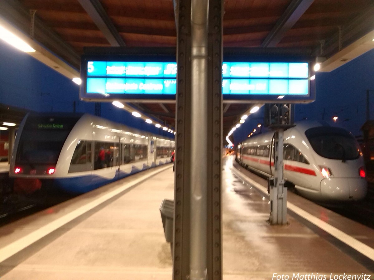 UBB GTW 2/6 & BR 411 im Bahnhof Stralsund Hbf am 14.2.14 