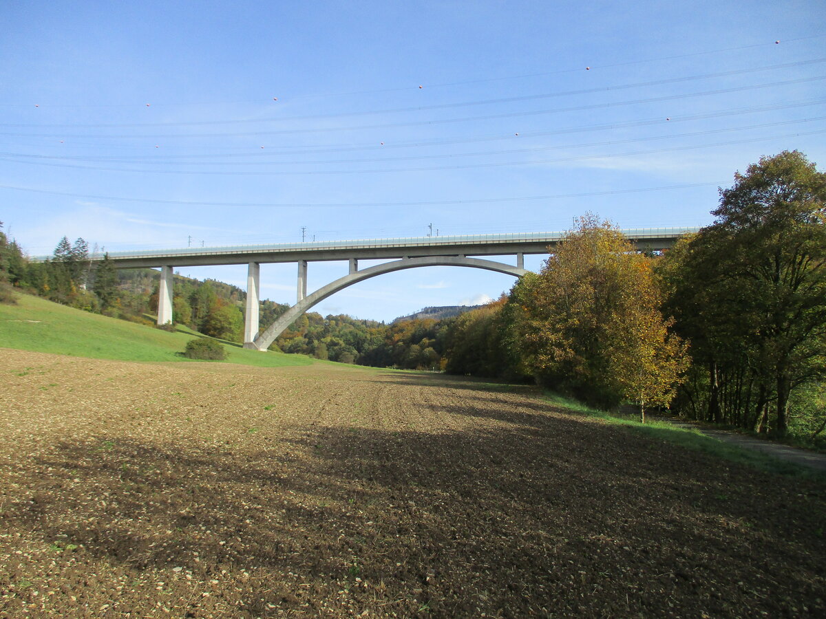 Über dem Trunkenthalviadukt führt die NBS Nürnberg-Erfurt.Aufgenommen am 23.Oktober 2023.