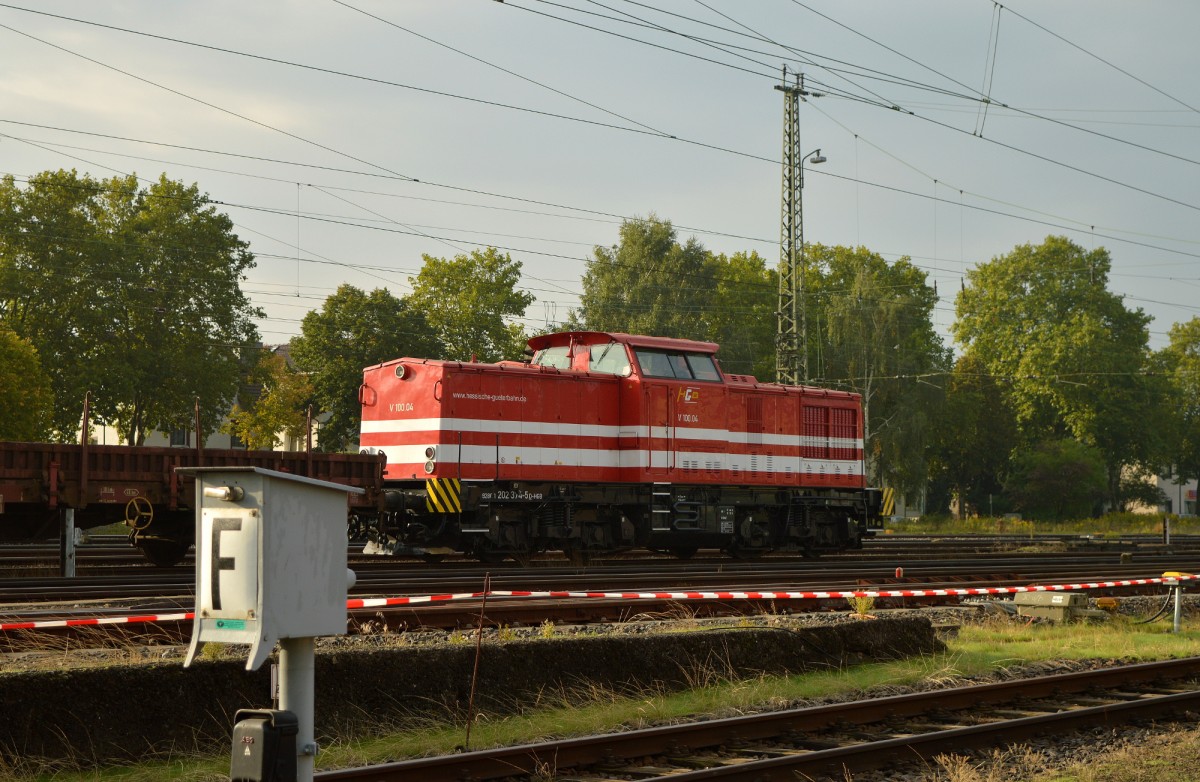 V 100.04 der Hessischen Güterbahn am 20.09.2015 in Darmstadt-Kranichstein.