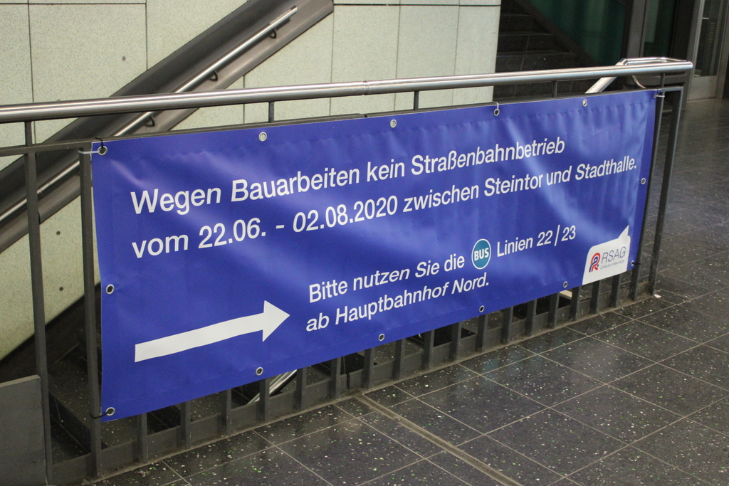 vom 22.06.2020-02.08.2020 Straßenbahnverkehr zwischen Steintor und Stadthalle.