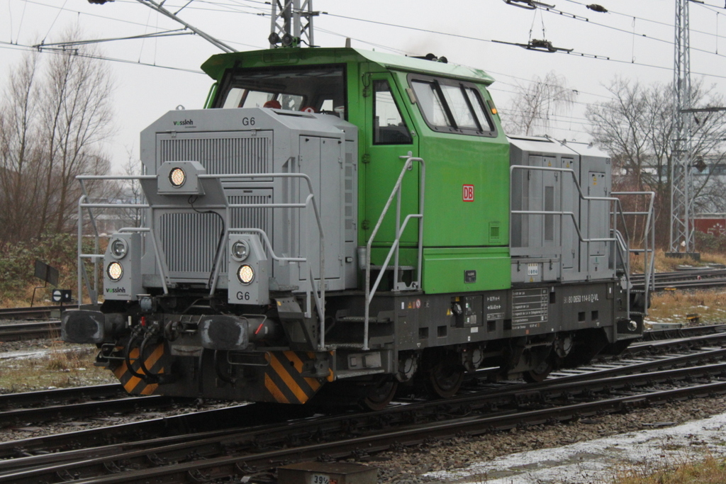 Vossloh-Lok G6(650 114-8)beim Rangieren im Rostocker Hbf.13.01.2017 