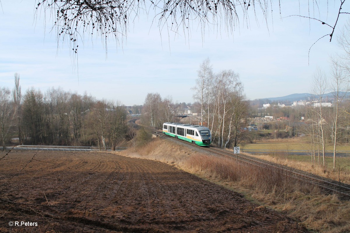 VT 13 verlässt Marktredwitz auf dem Weg nach Cheb. 08.03.15