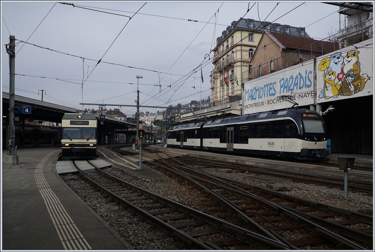 Während die Alpina Be 4/4 Wochenendruhe haben, bewältigt der MVR GTW Be 2/6 den Regionalverkehr Montreux -Sonzier im Alleingang. Erst am Montag Morgen, wenn der GTW bis les Avant fahren wird, kommen die Alpinas zum Einsatz.
11. Feb. 2017 