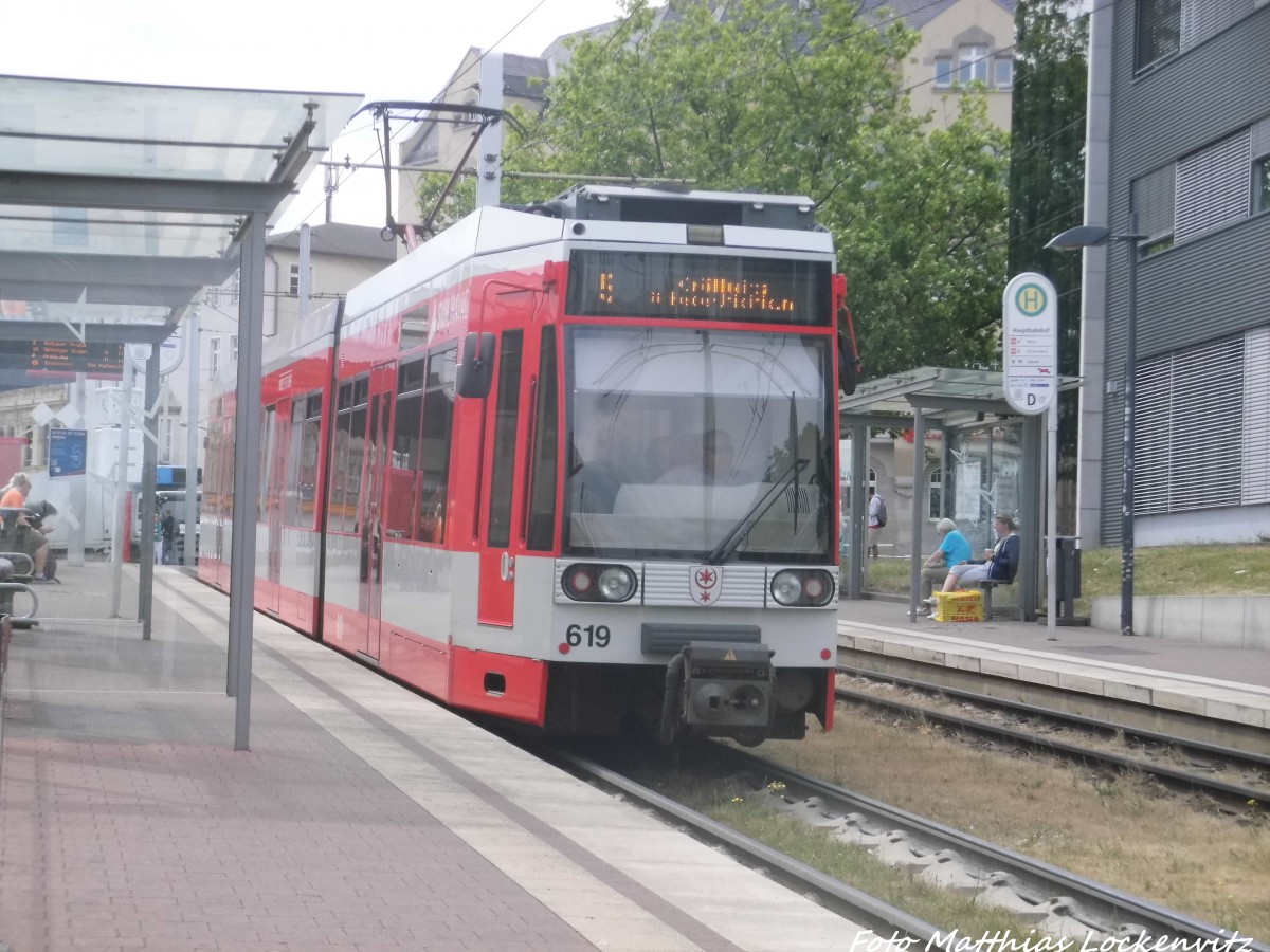 Wagen 619 der HAVAG am Hallenser Hbf am 11.6.15