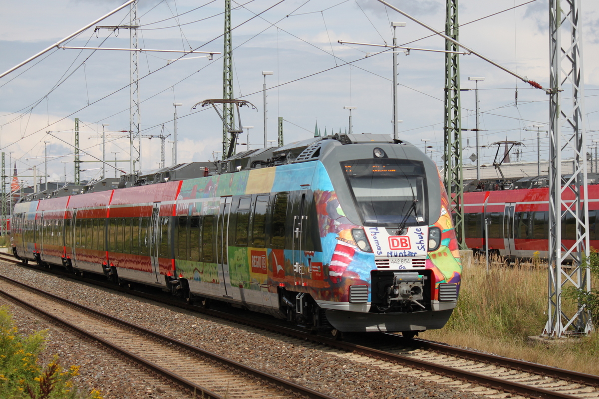 Werbehamster als S3 von Warnemnde nach Gstrow bei der Ausfahrt im Rostocker Hbf.15.08.2014