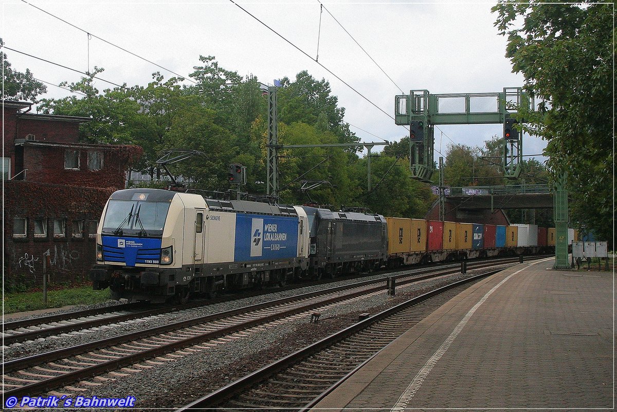 WLC 1193 980 +  MRCE 193 xxx mit Containerzug
am 01.09.2019 in Hamburg-Harburg