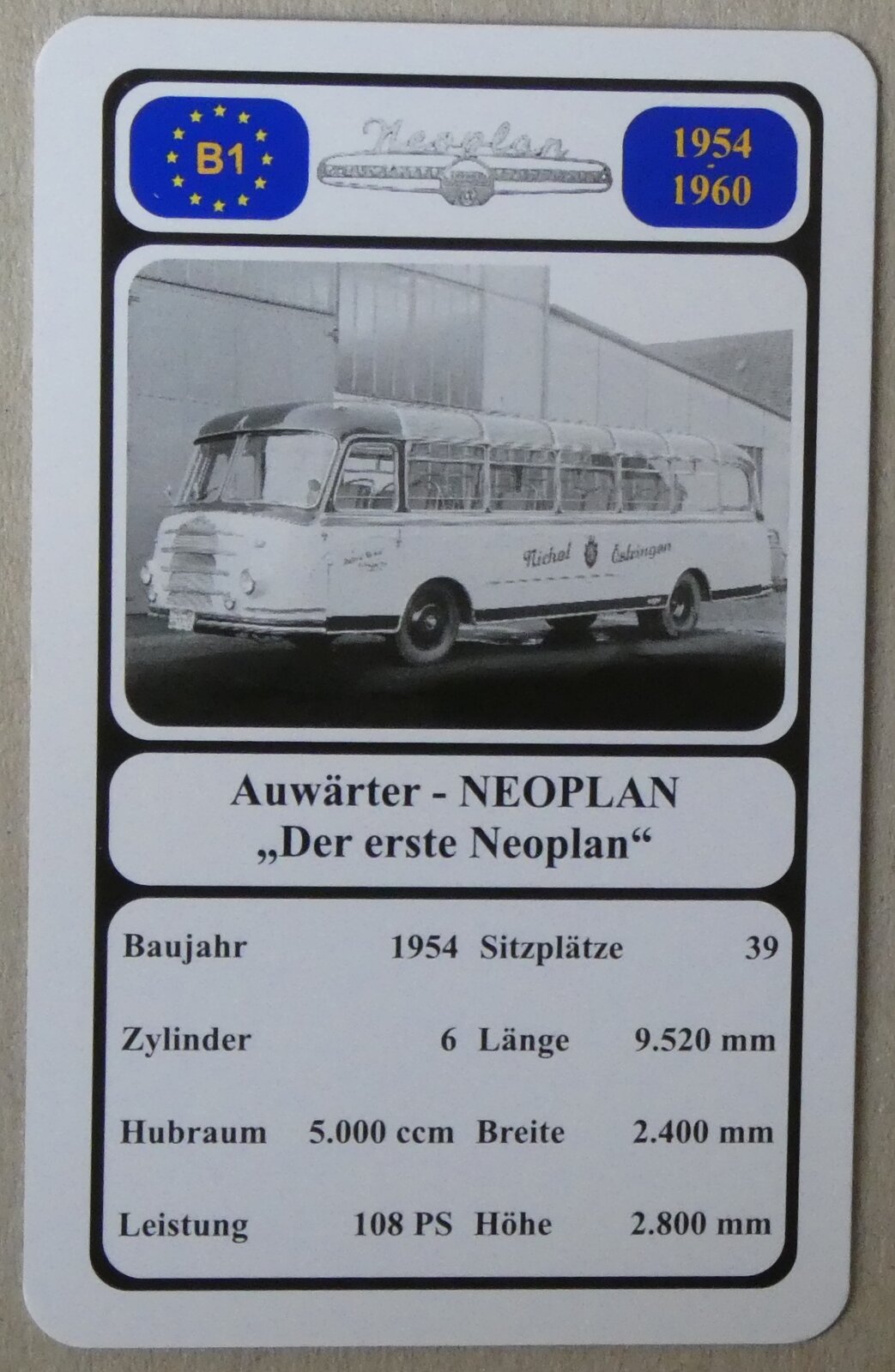 (278'801) - Quartett-Spielkarte mit Auw�rter - NEOPLAN  Der erste Neoplan  von 1954 am 10. August 2025 in Thun