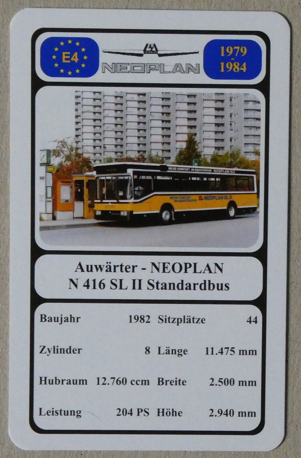 (279'788) - Quartett-Spielkarte mit Auw�rter - NEOPLAN N 416 SL II Standardbus von 1982 am 31. August 2025 in Thun