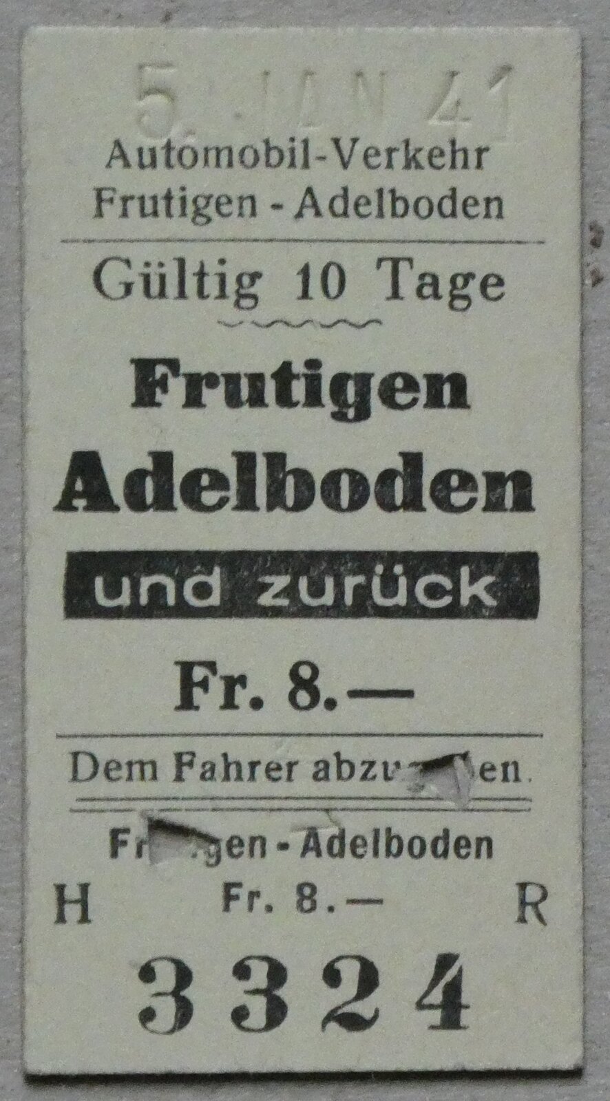 (281'569) - AFA-Einzelbillet vom 5. Januar 1941 am 17. Oktober 2025 in Thun