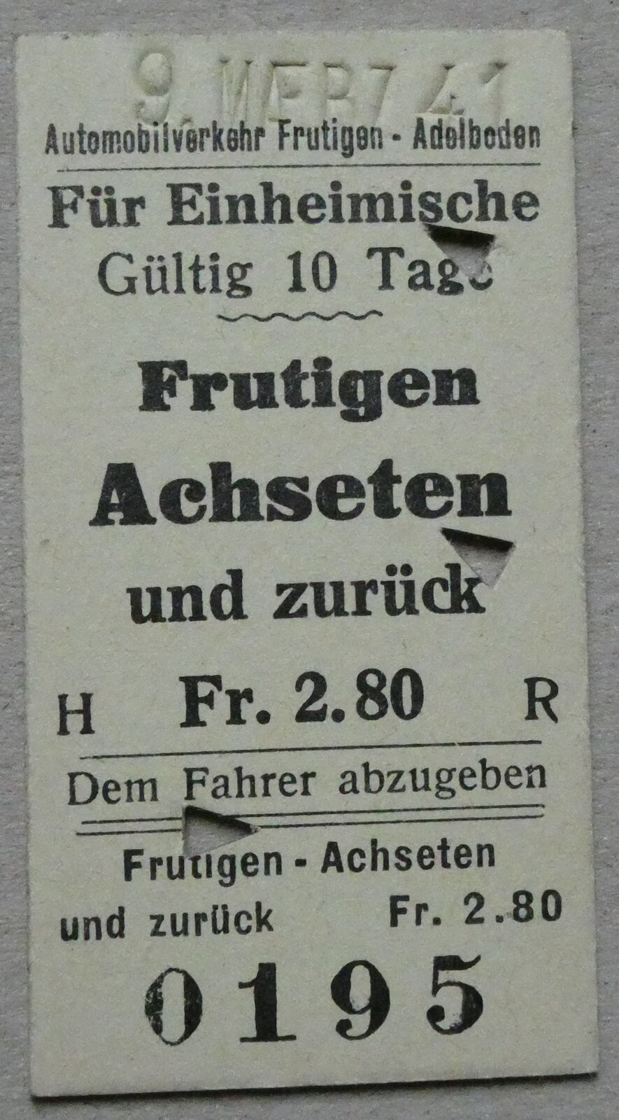 (281'573) - AFA-Einzelbillet vom 9. M�rz 1941 am 17. Oktober 2025 in Thun