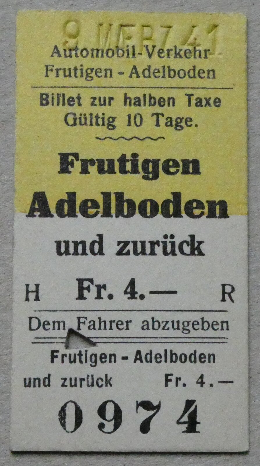 (281'574) - AFA-Einzelbillet vom 9. M�rz 1941 am 17. Oktober 2025 in Thun