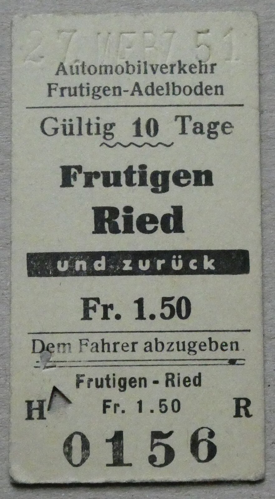 (281'575) - AFA-Einzelbillet vom 27. M�rz 1951 am 17. Oktober 2025 in Thun