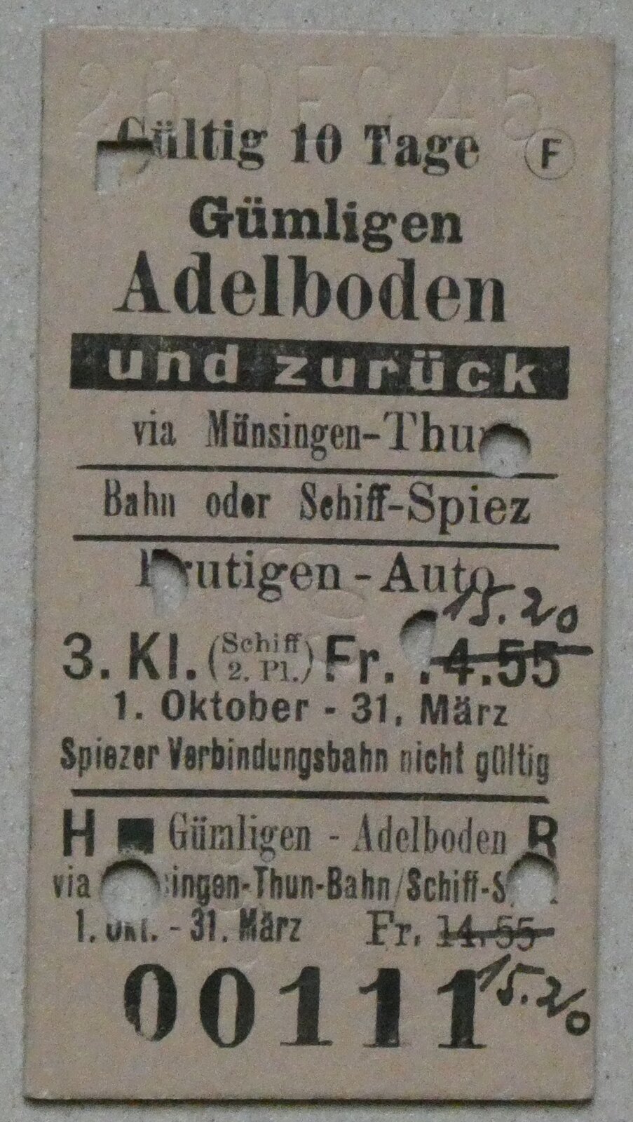 (283'371) - AFA-Einzelbillet vom 26. Dezember 1945 am 21. Dezember 2025 in Thun (Vorderseite)