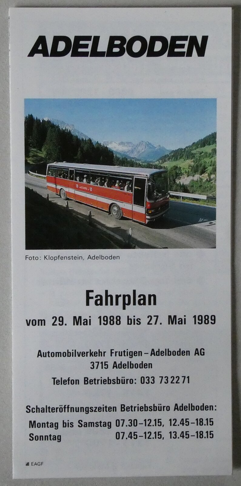 (286'123) - AFA-Fahrplan vom 29. Mai 1988 bis 27. Mai 1989 am 12. April 2026 in Thun