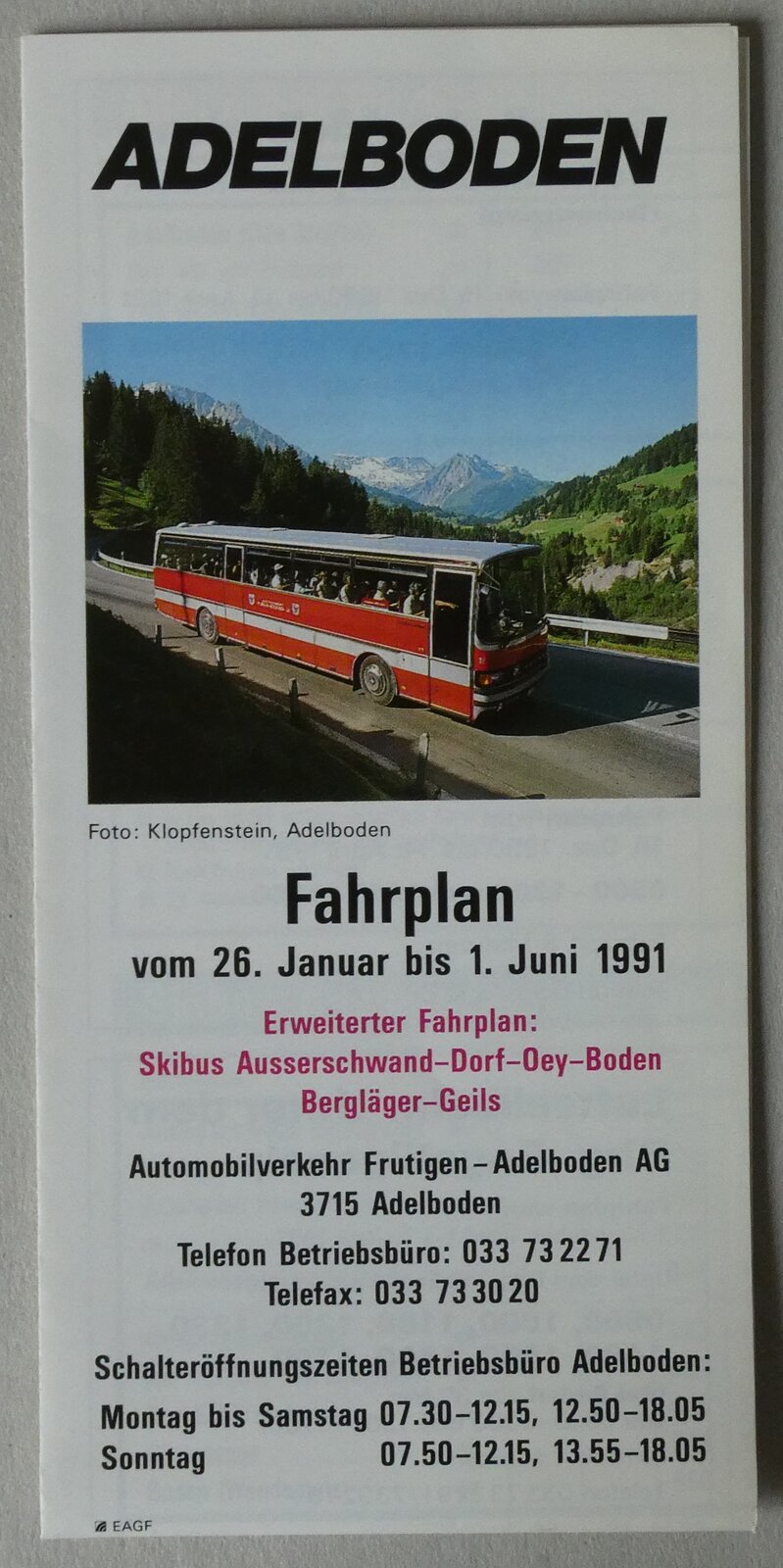 (286'923) - AFA-Fahrplan vom 26. Januar 1991 bis 1. Juni 1991 am 10. Mai 2026 in Thun