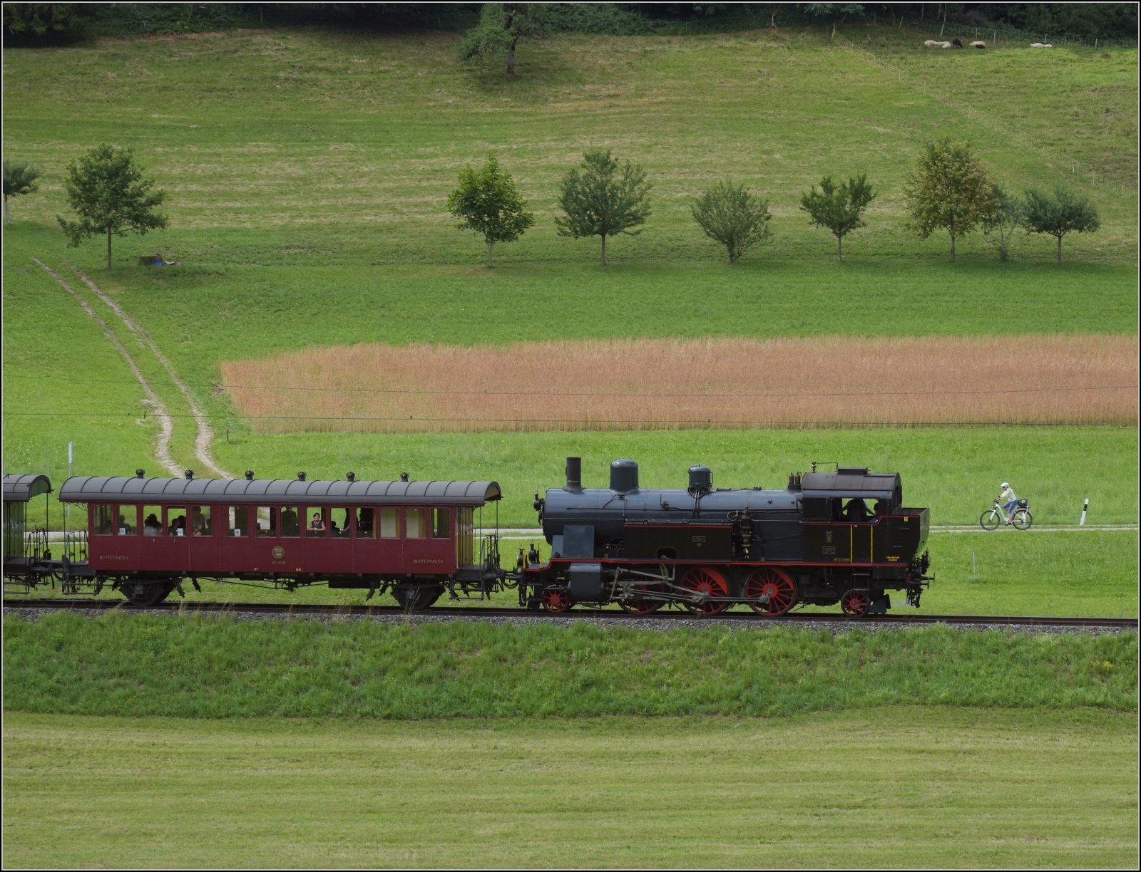 Fahrtag im Zürcher Oberland. 

Eb 3/5 9 der BT bei Neuthal. Juli 2023.