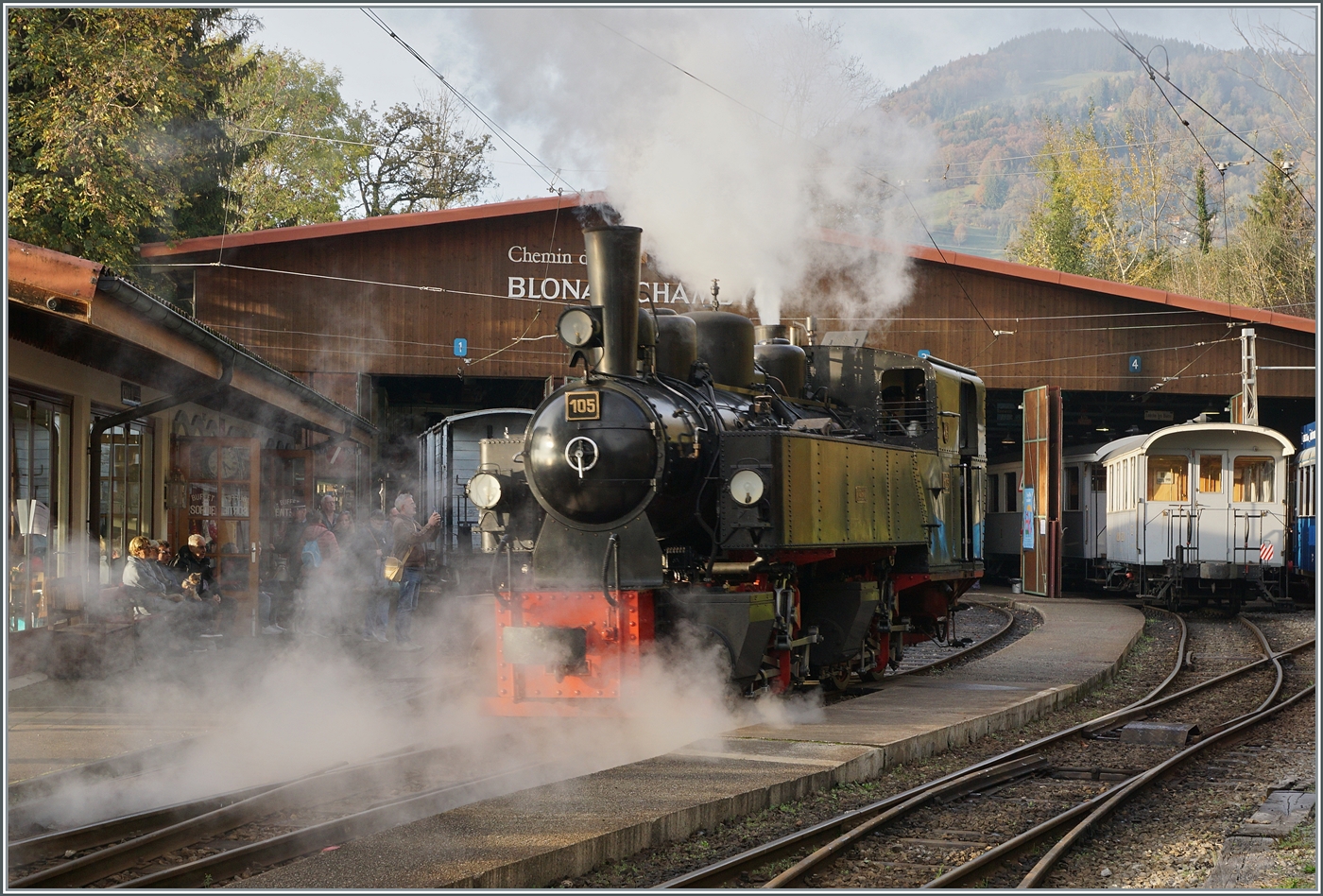 La DER du Blonay Chamby / Saisonabschuss 2024 - Die SEG G 2x 2/2 105 der Blonay Chamby Bahn rangiert in Chaulin.

27. Okt. 2024