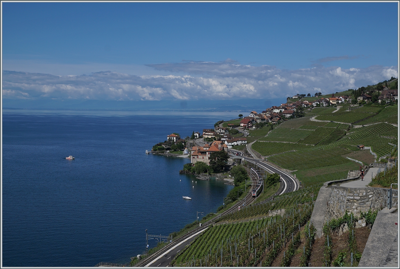 Wenn auch kaum zu sehen: Zwei SBB RABe 523 sind bei Rivaz am Genfersee auf dem Weg nach St-Maurice. 

28. Mai 2024 