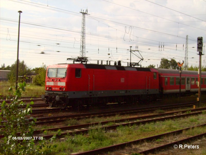 143 012-3 verlsst Eisenhttenstadt mit den RB11 Cottbus. 03.08.07