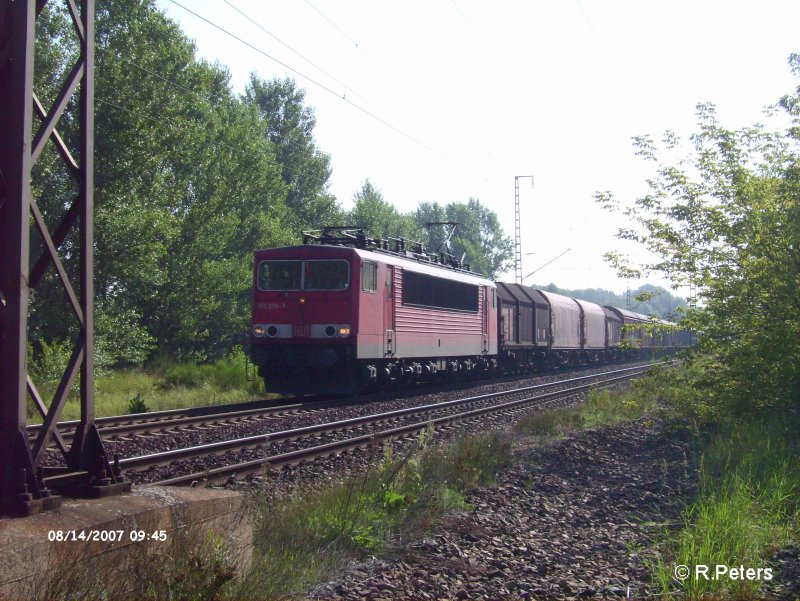 155 079-7 zieht auf den Sdlichen BAR ein Gedeckten Gterzug. 14.08.07